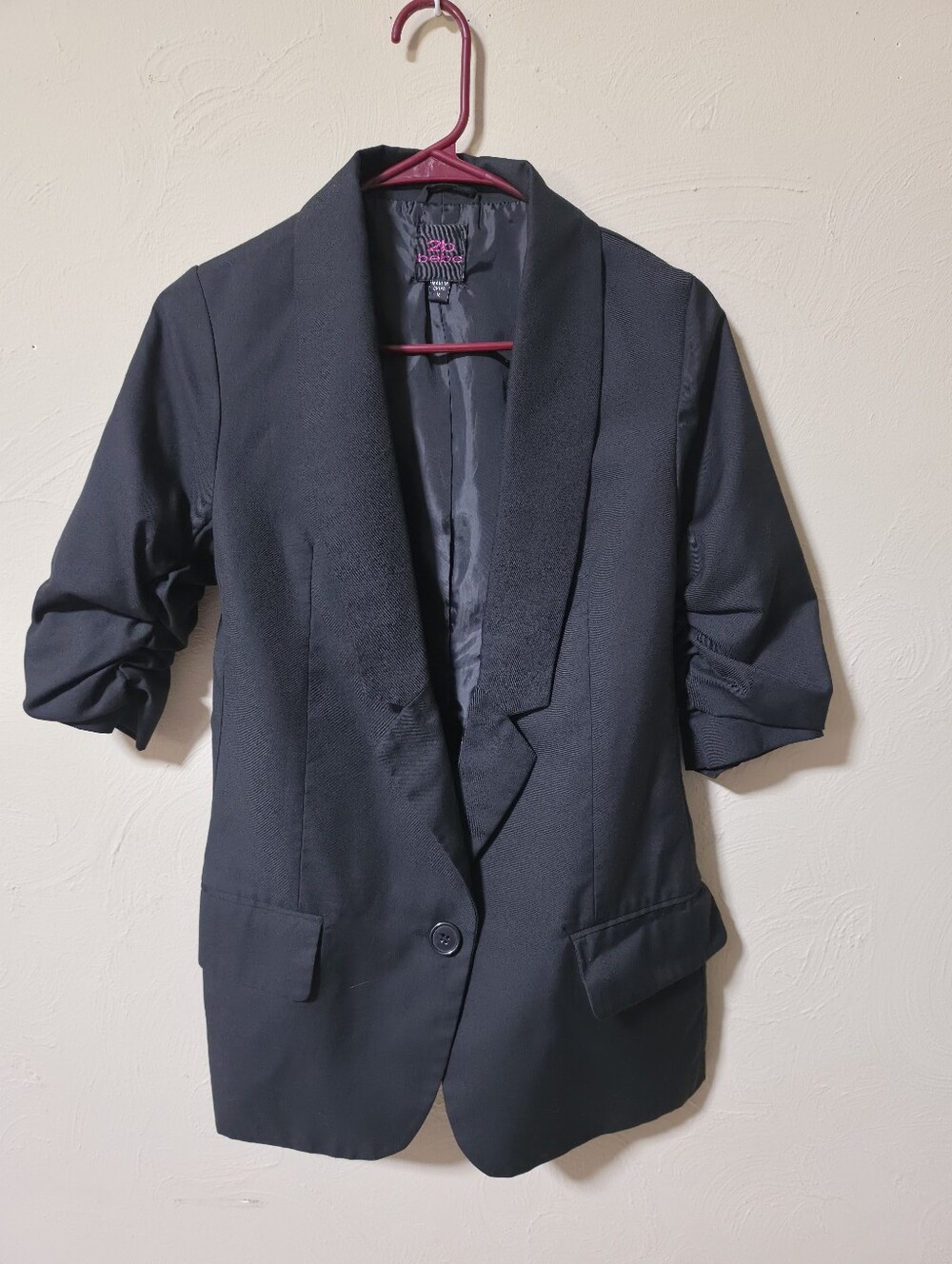 Bebe Black Single-Button Ruched Sleeve Blazer